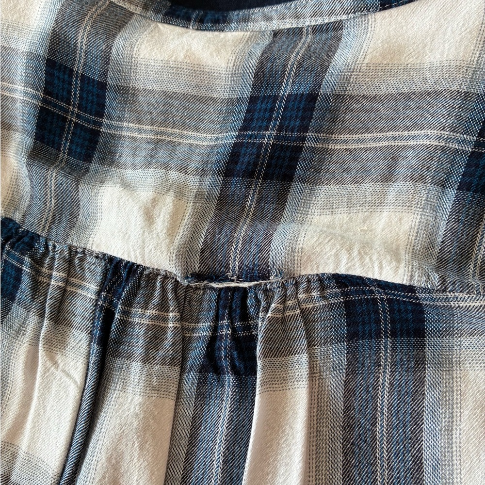 Cato White & Navy Plaid Peasant Blouse with Lace Trim - Picture 8 of 8